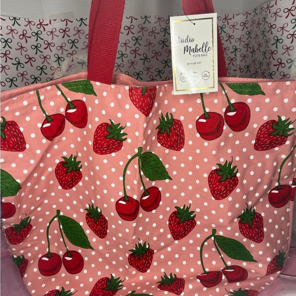Strawberry Cherry Canvas Tote